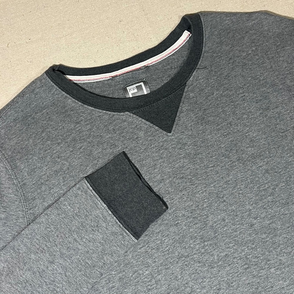 JCP Mens Gray Crewneck Sweatshirt‎ Long Sleeve Casual 100% Cotton Pullover